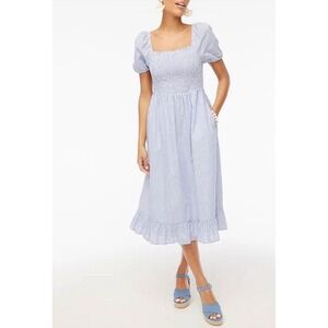J. Crew Smocked Milkmaid Midi Dress Puff Sleeve Women's XL Cottagecore Preppy